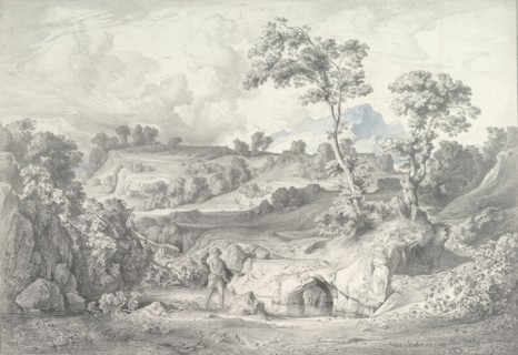 Southern landscape with a man and a snake, 1847. Creator: Heinrich Dreber.
