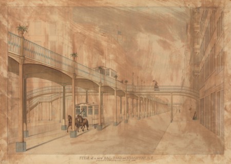 Elevated Railroad, Broadway, New York, 1861. Creator: John Beigel.