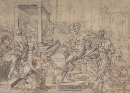 Amya Petitioning Faustus for the Custody of Saint Mamas, ca.1543. Creator: Jean Cousin.