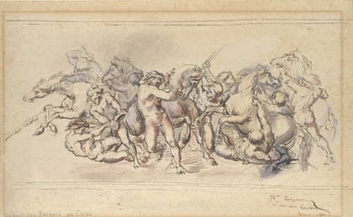 Start of the Race of the Barberi Horses, Rome, 1860. Creator: Jean-Baptiste Carpeaux.