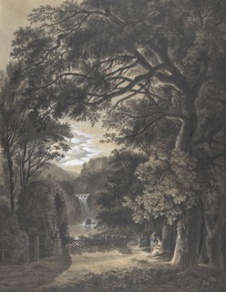 Family Gathered Before a Monument in a Landscape with a Waterfall, 1805. Creator: Johann Heinrich Meyer.