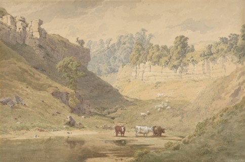 Cattle at a Watering Hole in a Valley, 1830-86. Creator: John Henry Mole.