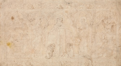 Design for an Antependium: The Madonna della Misericordia with Saints John the Baptist..., ca.1370. Creator: Attributed to Lorenzo Veneziano.