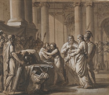 Scene from Roman History, depicting a Youth receiving Armor from a Dying..., late 18th-mid 19th cent Creator: Mathieu Van Brée.