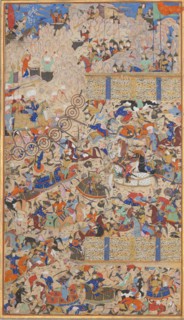 Battle Between Iranians and Turanians, Folio from a Shahnama (Book of Kings), 1562-83. Creators: Muhammad ibn Taj al-Din Haidar Muzahhib Shirazi, Muhammad al-Qivam al-Shirazi.