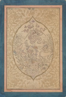 A Gathering of Mythical Creatures around a Lotus Leaf, dated Shawwal A.H. 1088/A.D. 1677. Creator: Mu'in.