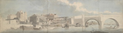 Westminster Bridge, the Surrey Side, ca. 1750. Creator: Samuel Scott.