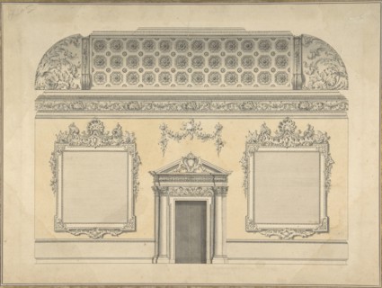 Design for Section of a Rococo Room, with a Coved Ceiling and Ornamented Corinthian..., ca.1750. Creator: Attributed to Thomas Lightoler.