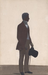 A young man, standing; full length silhouette, profile to right, 1850. Creator: WH Beaumont.