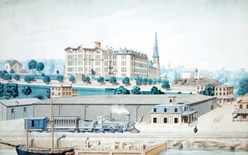 Hudson River Railroad Station, with a View of Manhattan College, ca. 1860-70. Creator: Unknown.