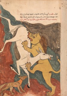The Monkey Tells the Story of the Fox Luring the Ass to its Death by the Lion..., 18th century. Creator: Unknown.