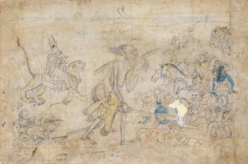 Durga and Kali Approach the Gathered Armies of Chanda and Munda..., ca. 1780. Creator: Unknown.