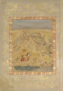 Jahangir Watching an Elephant Fight, ca. 1605. Creator: Farrukh Chela.
