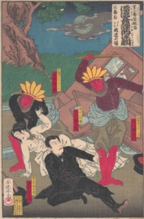 Kabuki Performance Featuring Red Indians and Kubuki Actors, late 19th century.. Creator: Adachi Ginko.