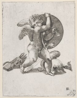 Cupid with Weapons of Mars, c1547-62. Creator: Adamo Scultori.