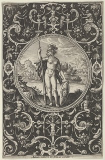 Minerva in a Decorative Frame with Grotesques, from the Judgment of Paris, c1580-1600. Creator: Adriaen Collaert.