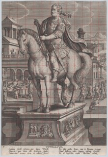 Plate 9: equestrian statue of Vitellius, seen three-quarters to the left, with his ..., ca. 1587-89. Creator: Adriaen Collaert.