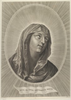 The head of the Virgin looking up to the right, in an oval frame, after Reni, ca. 1..., ca. 1650-67. Creator: Adrian van Melar.