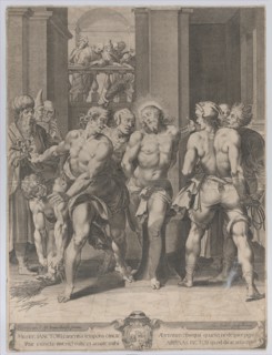The Flagellation of Christ, with floggers on either side and figures watching from a balco..., 1593. Creator: Aegidius Sadeler II.