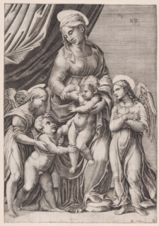 The Virgin, the Infant Christ, Infant Saint John, and Two Angels, dated 1516. Creator: Agostino Veneziano.