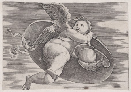 Eros Stealing Man's Shield, ca. 1514-36. Creator: Agostino Veneziano.