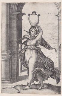 Woman Carring a Vase on Her Head, dated 1528., dated 1528. Creator: Agostino Veneziano.