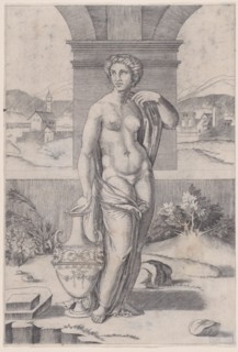 Woman Standing near a Vase, ca. 1514-36. Creator: Agostino Veneziano.
