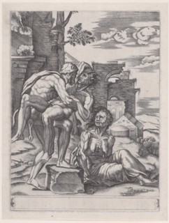 Hercules and Antaeus, dated 1533., dated 1533. Creator: Agostino Veneziano.