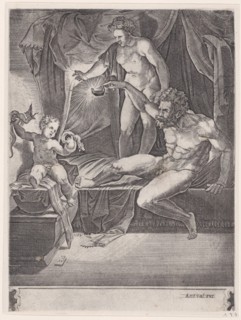 The Young Hercules in His Cradle, dated 1533. Creator: Agostino Veneziano.