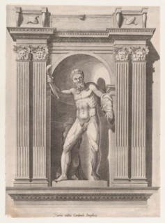 Speculum Romanae Magnificentiae: Sculpture of a faun standing in a niche after a s..., 16th century. Creator: Anon.