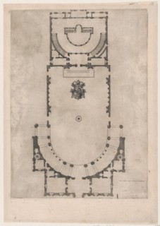 Speculum Romanae Magnificentiae: Ground plan of a building with the arms of Pope J..., 16th century. Creator: Anon.