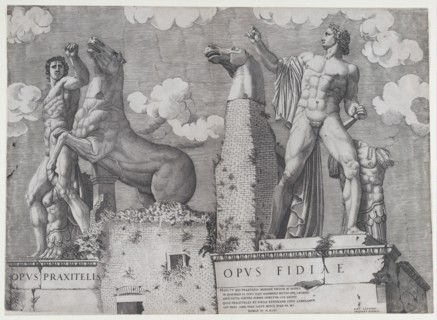 Speculum Romanae Magnificentiae: Statues of the Dioscuri at the Quirinal, 1546., 1546. Creator: Anon.
