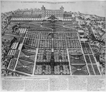 Speculum Romanae Magnificentiae: Tivoli Palace and Gardens, 1573., 1573. Creator: Etienne Duperac.