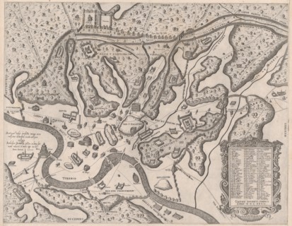 Speculum Romanae Magnificentiae: Ancient Rome, and its Hills, from the West, 1582., 1582. Creator: Giovanni Ambrogio Brambilla.