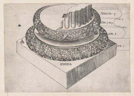 Speculum Romanae Magnificentiae: Ionic base, ca. 1537., ca. 1537. Creator: Master GA.