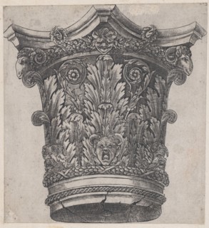 Speculum Romanae Magnificentiae: Capital with ram heads and masks, ca. 1537., ca. 1537. Creator: Master GA.