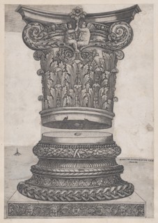Speculum Romanae Magnificentiae: Decorated capital and base, ca. 1537., ca. 1537. Creator: Master GA.