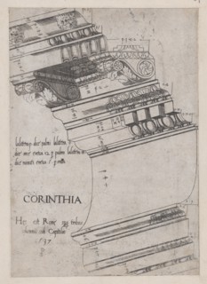 Speculum Romanae Magnificentiae: Entablature from the Temple of Vespasian, Rome, 1537., 1537. Creator: Master PS.