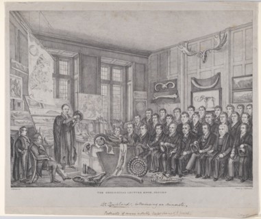 The Geological Lecture Room, Oxford: Dr. William Buckland Lecturing on February 15, 182..., 1823-30. Creators: Nathaniel Whittock, Charles Joseph Hullmandel.