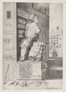 Speculum Romanae Magnificentiae: Statue of Pasquin in the House of Cardinal Ursino, 1550., 1550. Creator: Unknown.