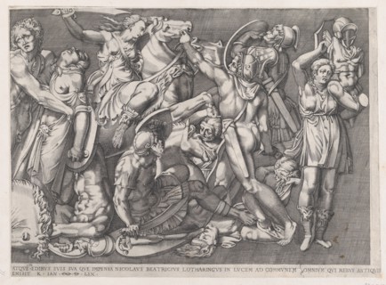 Speculum Romanae Magnificentiae: Battle of the Amazons, 1559., 1559. Creator: Nicolas Beatrizet.