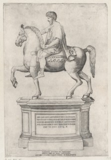 The Equestrian Statue of Marcus Aurelius on the Capitol, 1548., 1548. Creator: Nicolas Beatrizet.