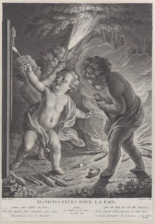 Celebrating Peace (Réjouissances pour la paix), three putti with fireworks, 1745-71., 1745-71. Creator: Nicolas-Gabriel Dupuis.