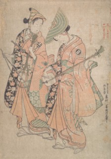 Onoe Kikugoro in the role of Yaoya Oshichi and Nakamura Kiyosaburo as her lover the kosho ..., 1750. Creator: Okumura Masanobu.