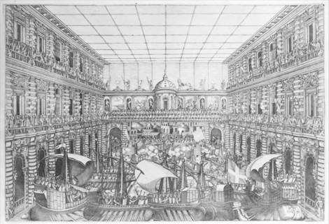 Naumachia in the Court of Palazzo Pitti, from an Album with Plates documenting the Fe..., 1589-1592. Creator: Orazio Scarabelli.
