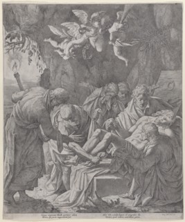 Christ being laid into the sepulcher as the Virgin stands weeping behind, 1600-30., 1600-30. Creator: Pasquale Ottino.
