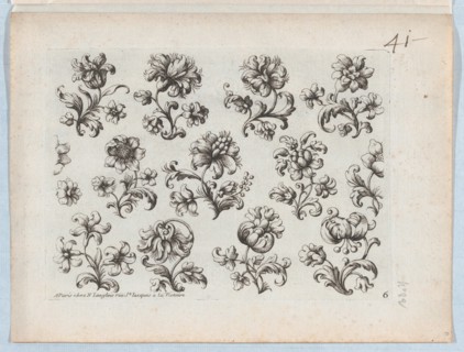 Series of Small Flower Motifs, Plate 6, ca. 1670-85., ca. 1670-85. Creator: Paul Androuet Du Cerceau.