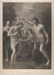 The Baptism of Christ; Saint John the Baptist at right and Christ at left with his ..., ca. 1815-72. Creator: Paul Gleditsch.