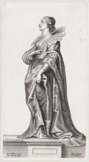 A woman standing on a pedestal, wearing a fur-trimmed coat and ruff, ca. 1640-70., ca. 1640-70. Creator: Peeter Clouwet.