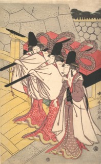 Prince Genji Returning to His Palace where His Wife Awaits Him, ca. 1797., ca. 1797. Creator: Rekisentei Eiri.